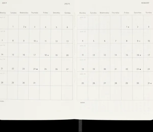 Agendas Moleskine*Ed. Moleskine Agenda 2025 - Semanal - Tapa blanda - Pocket - Negro