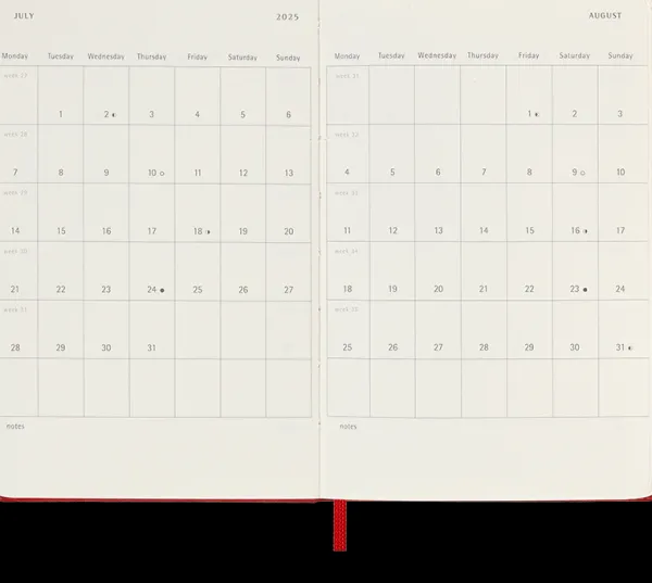 Agendas Moleskine*Ed. Moleskine Agenda 2025 - Semanal - Tapa dura - Pocket - Rojo escarlata