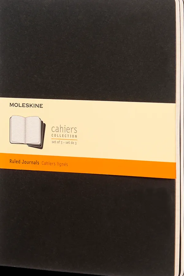 Cuadernos Cahier*Ed. Moleskine Libretas Cahier. Set de 3 - XL - Negro - De rayas