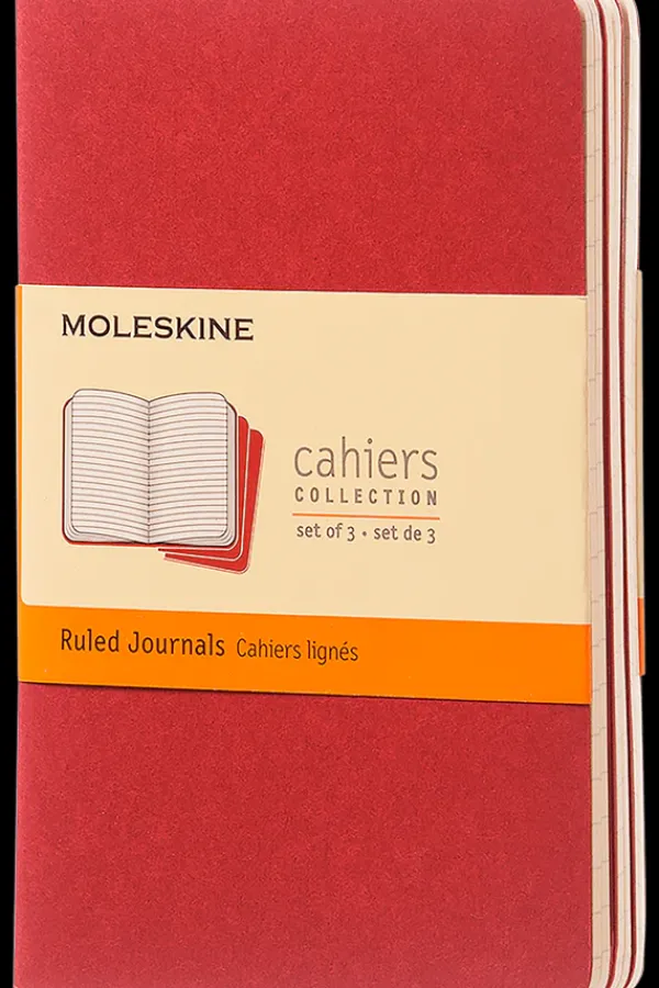 Cuadernos Cahier*Ed. Moleskine Libretas Cahier. Set de 3 - Pocket - Rojo arandano - De rayas