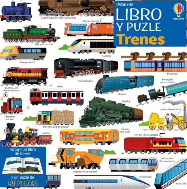 Actividades Y Puzzles*Usborne Trenes. Libro y puzle (49 piezas)